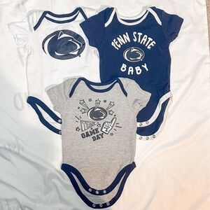 Set of Three Penn State Fan Short Sleeve Onesies in Size 3-6 Months
